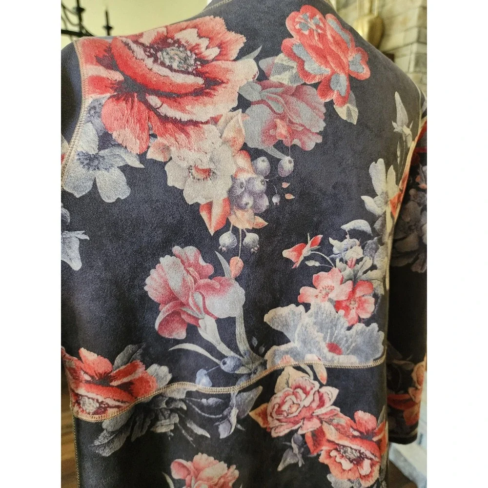 NWOT Anthropologie Solitaire Floral‎ Duster Open Front Cardigan Boho Vegan Suede